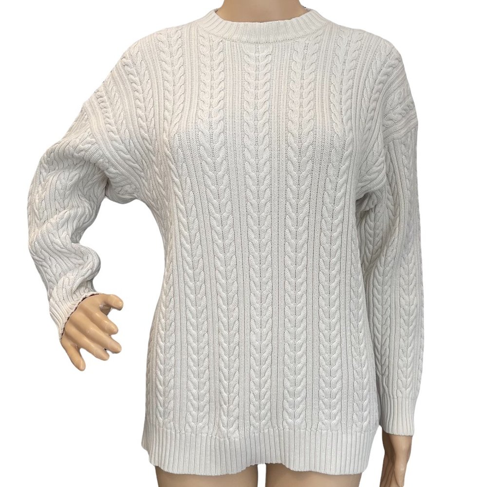 INDOCHINE Cotton Cable Knit Pullover Sweater Ivory Beige M
